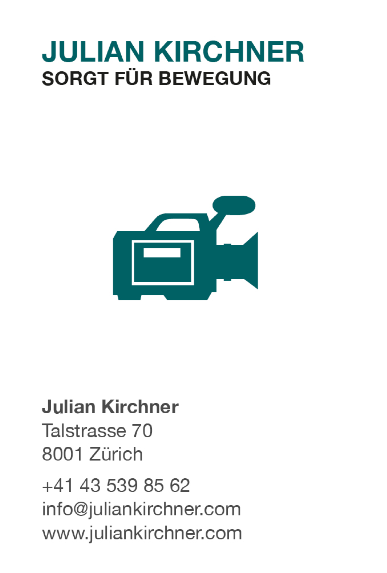 Abbildung: Visitenkartengestaltung für Julian Kirchner - leidenschaftlicher Videoproduzent.